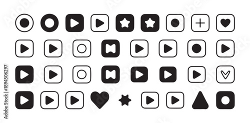Set of media player controls ui ux elements music video audio interface buttons and social media icons