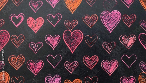 Artistic Heart Shapes Drawn with Chalk on a Black Board.