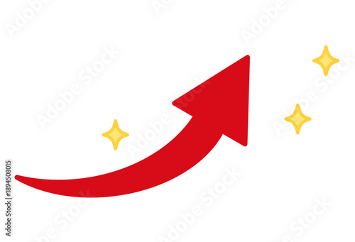 右上がりの赤い矢印とキラキラ　レベルアップや成長を表すベクターイラスト素材