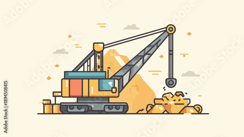 Industrial Crane Excavating in Open Pit Mine