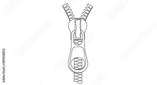 Detailed zipper puller illustration isolated on a white background, showcasing metallic elements and intricate design in a minimalist style
