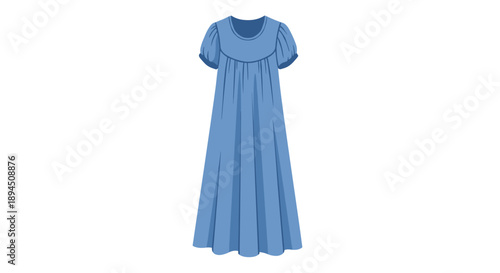 Blue cotton nightgown with short sleeves isolated on a white background, showcasing a simple and elegant design