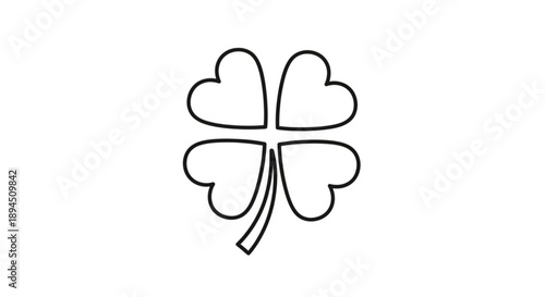 Four leaf clover heart shaped leaves simple line art illustration on white background