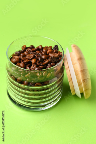 Glass jar with coffee beans...