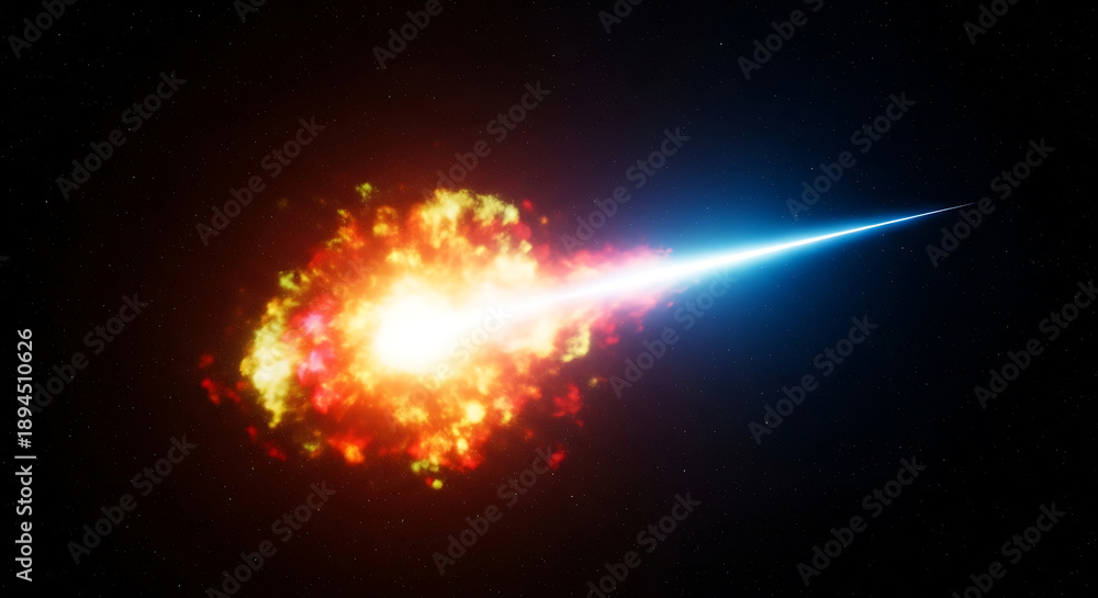 Fototapeta premium Vibrant cosmic explosion with bright orange and blue light beam in dark space with stars