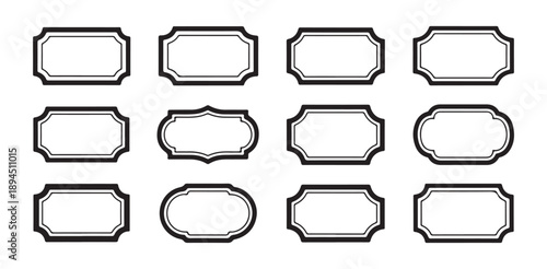 Set of twelve black vintage frames with decorative ornamental borders for labels stickers signs or badges