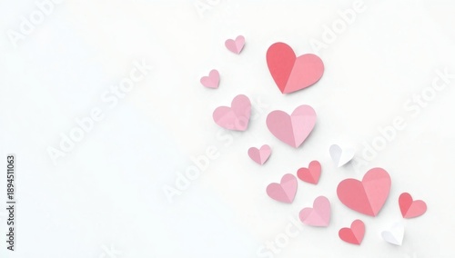 Scattered hearts on white background