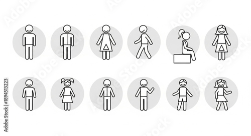 Collection of simple stick figure people icons in circles.