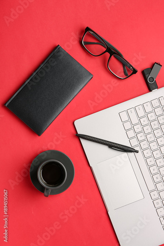 Notebook, pen, cup of coffe...