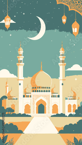 Mosque Ramadan vibes illustration