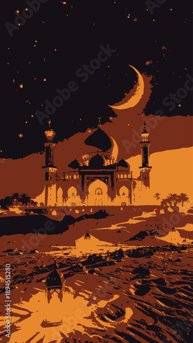Mosque Ramadan vibes illustration