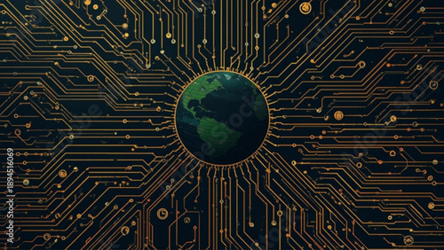 Global technology and innovation concept with circuit board and Earth