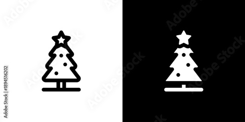 Christmas Tree icon concept with flat Black White Background. Vector illustration.