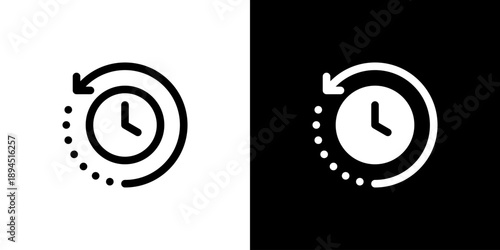 Back In Time icon concept with flat Black White Background. Vector illustration.