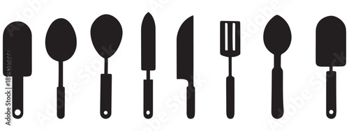 Kitchen Utensil Icons – Cooking Tools Silhouette Vector .