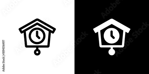 Wall Clock icon concept with flat Black White Background. Vector illustration.