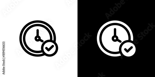 On Time icon concept with flat Black White Background. Vector illustration.