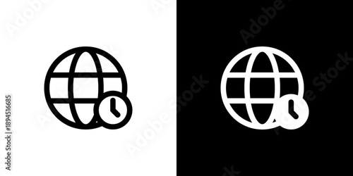 Time Zone icon concept with flat Black White Background. Vector illustration.