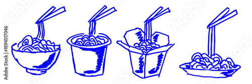 Set of menu noodle drawing vector for restaurant designs. Hand-drawn ramen and pasta art ideal for food flyers and asian cuisine packaging.