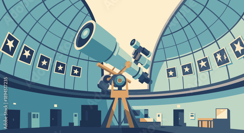 Large telescope inside a dome observing the cosmos and celestial bodies.