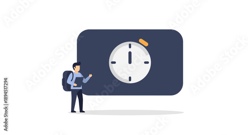 Man presenting a clock symbolizing time management and deadlines concept illustration.