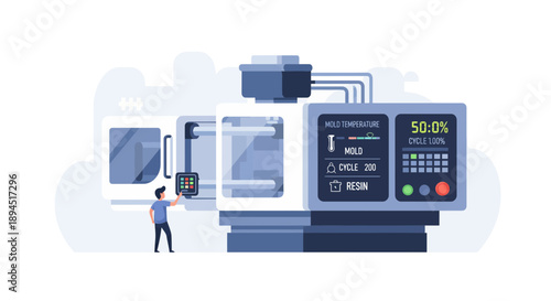 Man operating a complex industrial machine with digital display and controls.