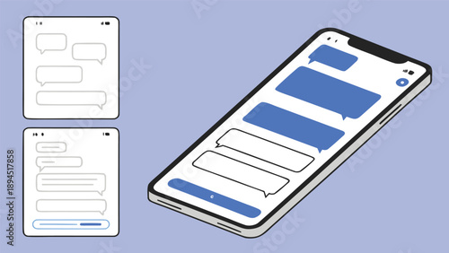 Illustration of speech bubbles and a text input field on a tablet