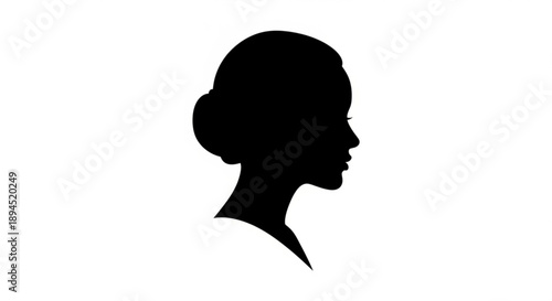 Black silhouette of a woman's head in profile against a white background hair styled in a bun