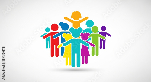 Colorful diverse group of people figures standing together.