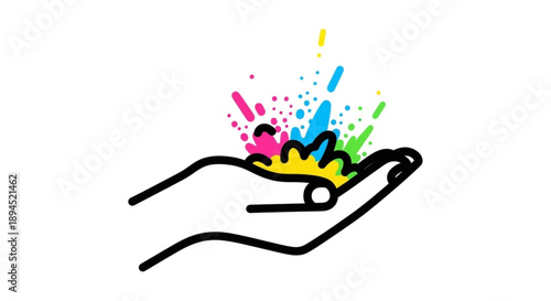 Hand holding colorful paint splatter creative artistic expression vibrant colors abstract design element dynamic gesture isolated on white background