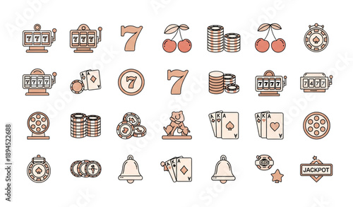 Soft Bold Line Casino Slot Vector Icon Collection