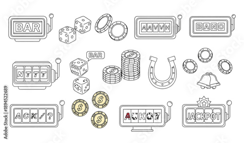 Modern Casino Slot Soft Bold Line Icons Vector Set