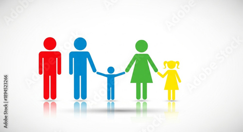 Colorful Family Figures Holding Hands Symbolizing Unity.