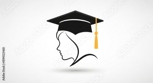 Graduation cap on a female face in profile symbolizing education and achievement