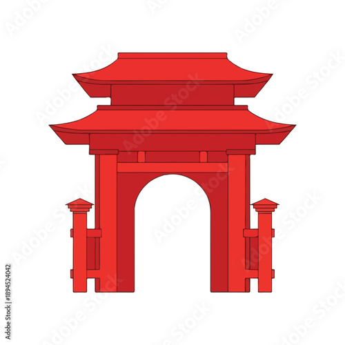 Traditional Red Asian Gate Vector Illustration Icon