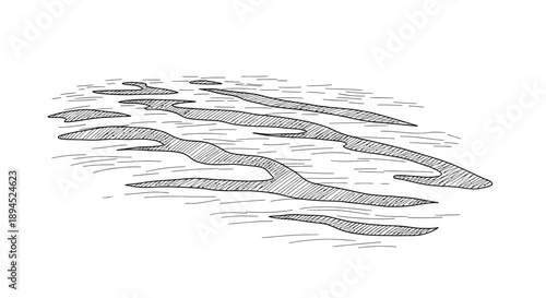 A detailed hand-drawn sketch illustrates an abstract pattern of flowing liquid or organic ripples, creating a serene and natural texture ideal for background designs.