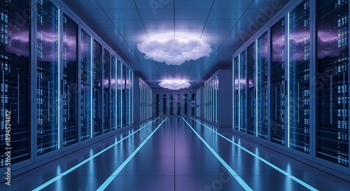 Data Center Server Room Corridor Interior.