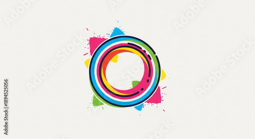 Vibrant multicolored circular design with abstract brush strokes on white background for creative projects