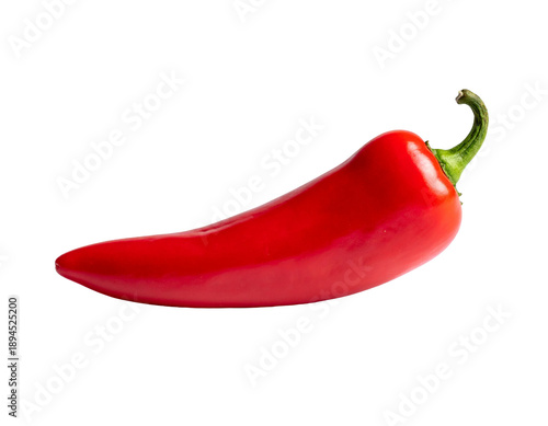 Vibrant red chili pepper with a glossy sheen and a green stem
