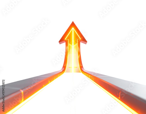 Two paths converge into a single, glowing, upward-pointing arrow