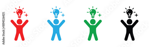 idea creativity person icon set with light bulb inspiration innovation concept