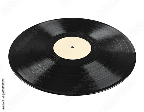 A black vinyl record with a light-colored label is shown from above