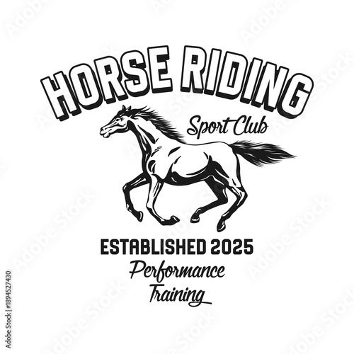 Horse Riding Sport Club Emblem Vector Design Monochrome Black White