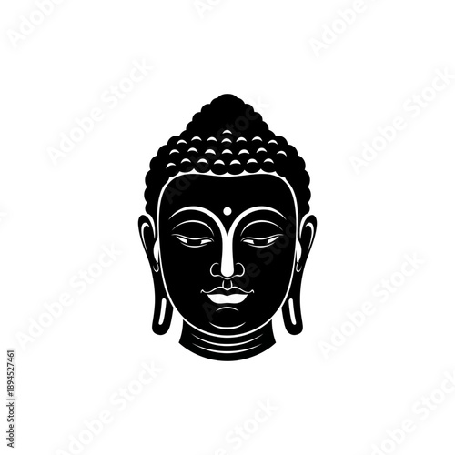 flat vector silhouette of Buddha head with calm facial features, minimal detail for Buddha Day (Vesak) celebrations