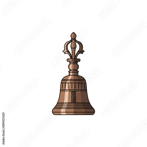 flat illustration of buddhist bell ritual object, natural bronze and brown tones, minimal shapes for Buddha Day (Vesak) celebrations 