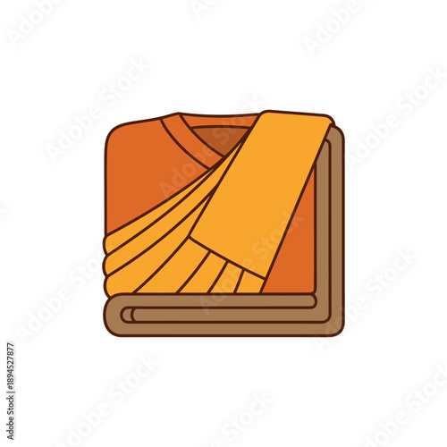 flat illustration of monk robe folded neatly, natural saffron and earth tones for Buddha Day (Vesak) celebrations