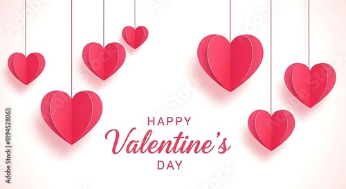 Wallpaper Mural Valentines day card with hanging red hearts and happy valentines day text on white background Torontodigital.ca