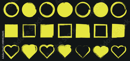 Vector highlighter strokes rounds isolated on black background.  Highlighters and sketch graphic set.  Vector set. 