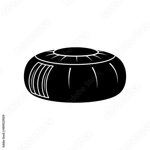 flat vector silhouette icon of meditation cushion zafu, solid black for Buddha Day (Vesak) celebrations