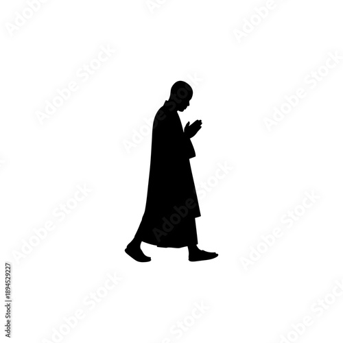 flat vector silhouette of monk in walking meditation, for Buddha Day (Vesak) celebrations